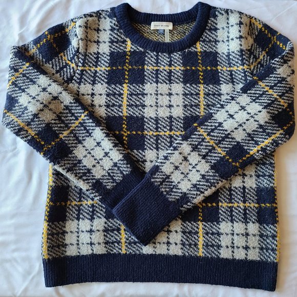 Court & Rowe Navy Plaid Soft Cozy Crewneck Long Sleeve Pullover Sweater - Picture 6 of 7